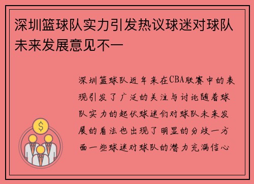 深圳篮球队实力引发热议球迷对球队未来发展意见不一
